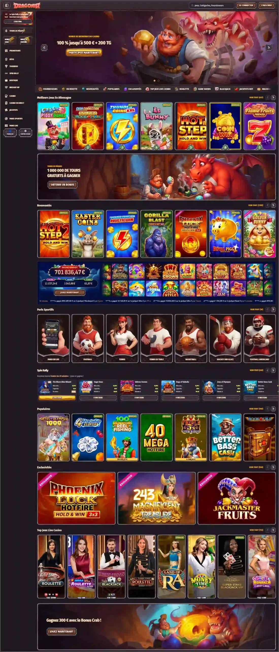 Page d’accueil du casino Dragonia