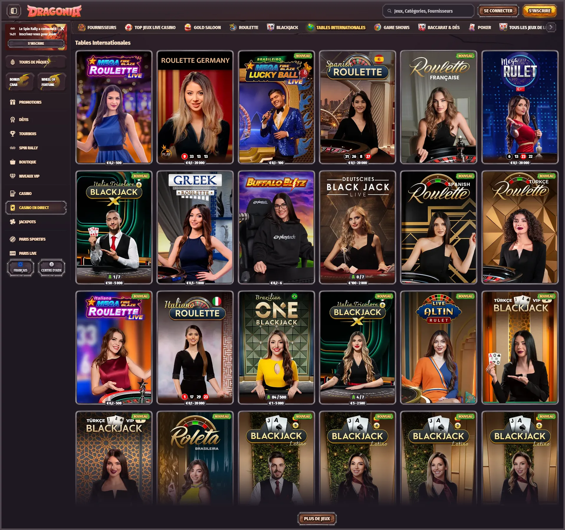 Tous les jeux de table en direct en un coup d’œil chez Dragonia Casino