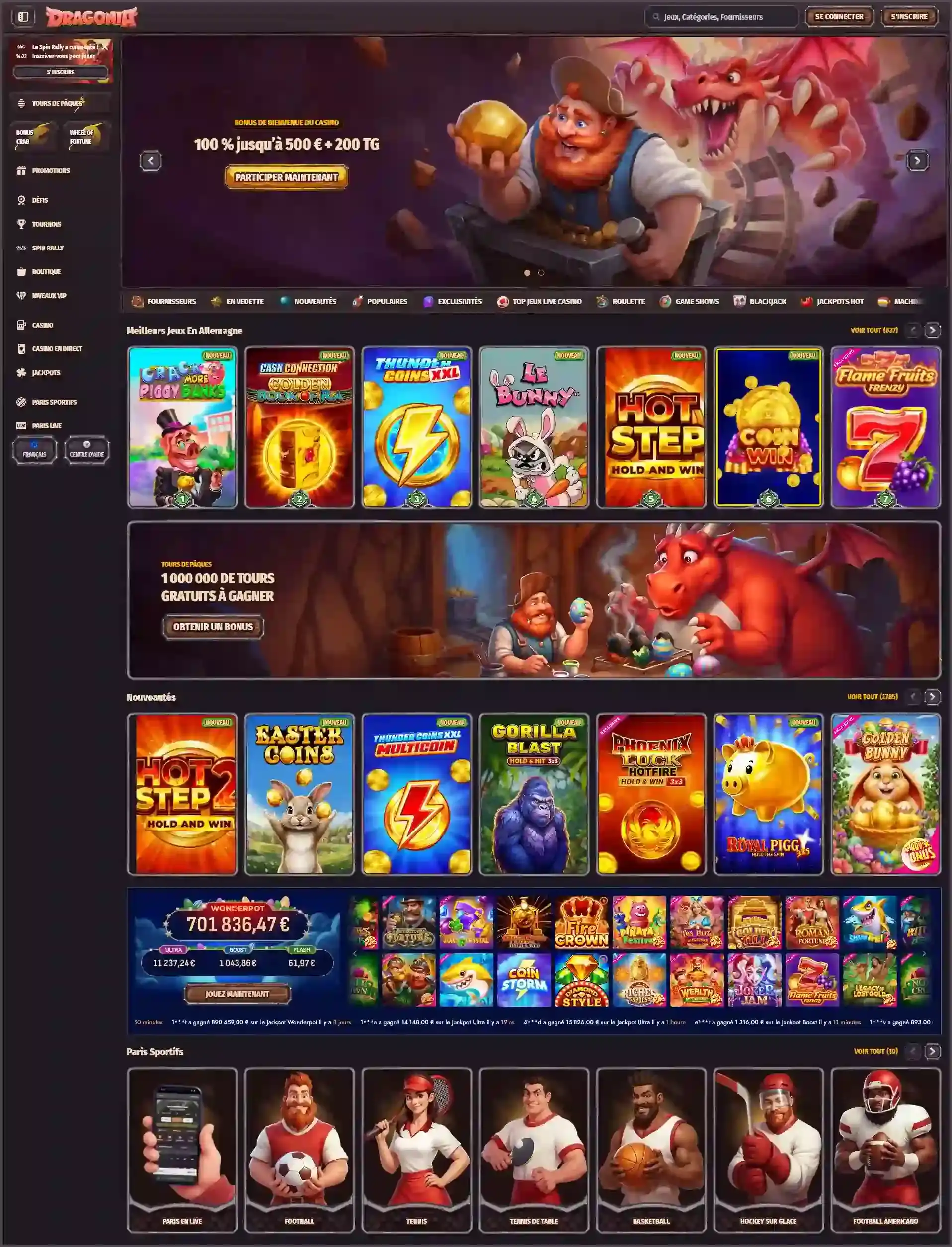 Page d’accueil officielle du casino Dragonia Casino